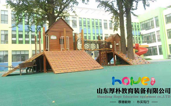 幼兒園滑梯 山東厚樸兒童戶外木制小房子滑梯